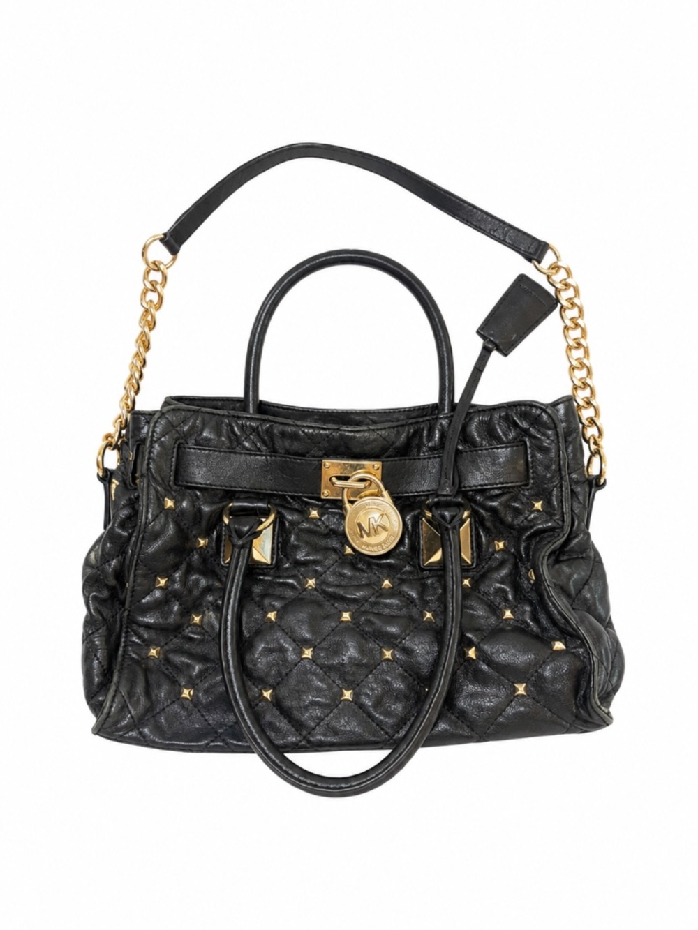 Michael Kors Hamilton Black Quilted Studded Leather Satchel